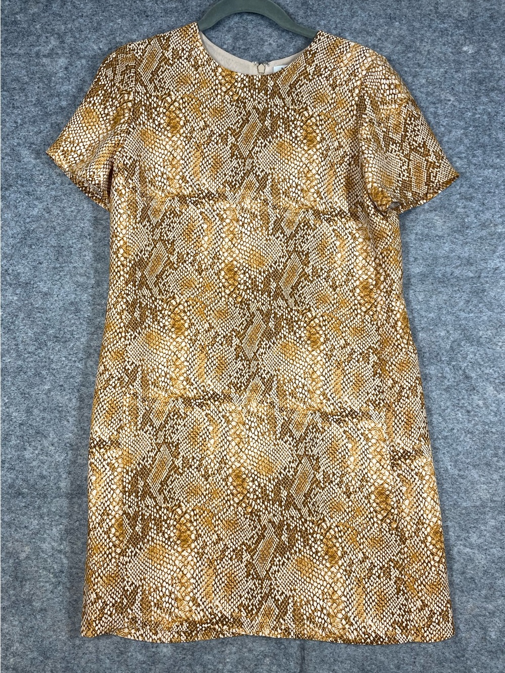 Babaton Snakeskin Print Shift Dress 6 Mustard Brown Minimalist Work Career